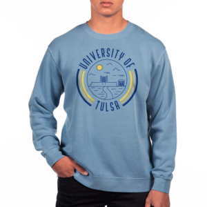 Tulsa Golden Hurricane Uscape Apparel Pigment Dyed Fleece Crew Neck Sweatshirt – Blue